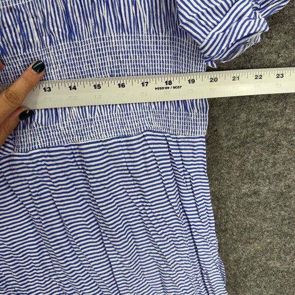 Cactus + Pearl Dress Women 2XL Blue Striped Shift Midi V-Neck Short Sleeve Rayon - Picture 5 of 7